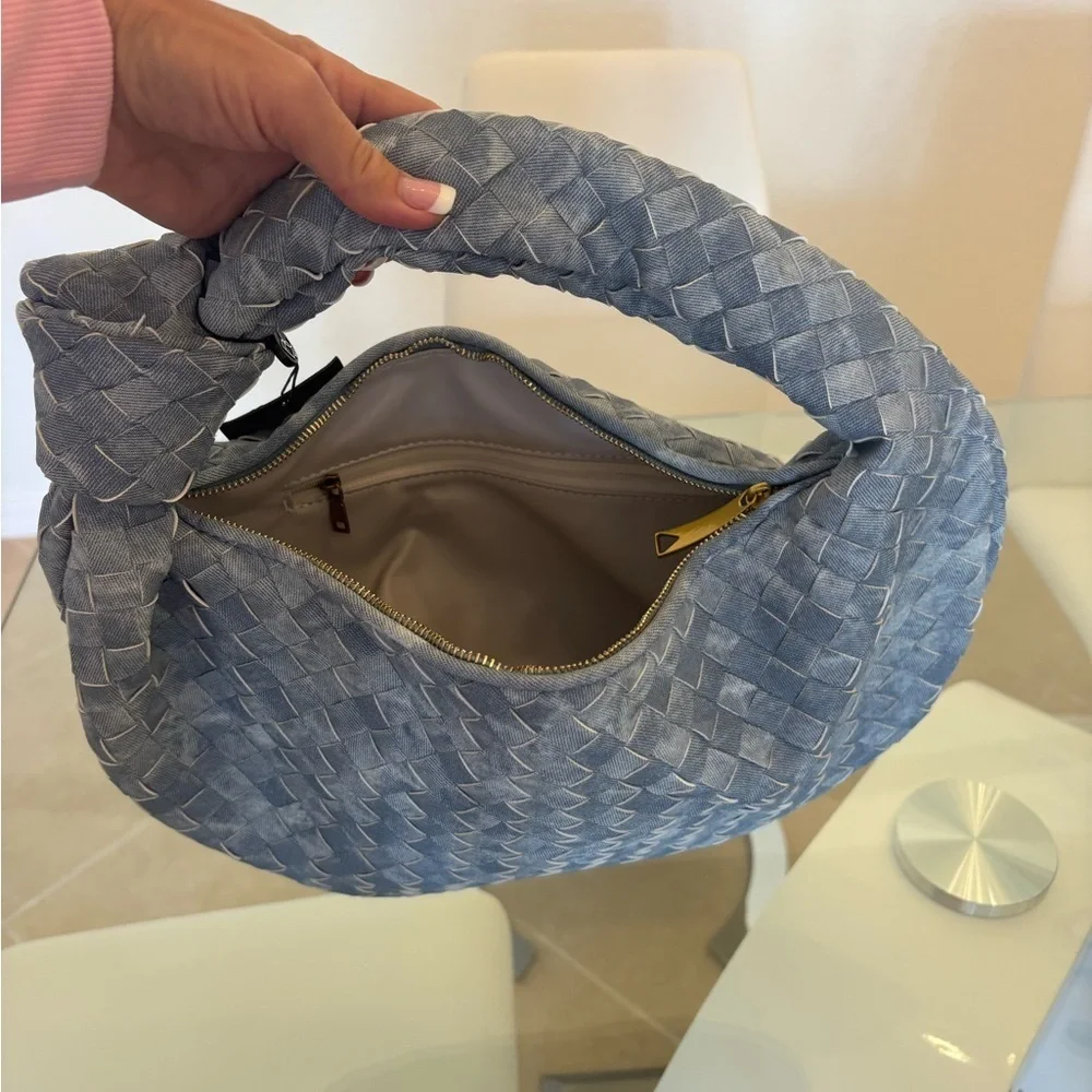 Woven Blue Hobo Bag Denium Vegan  & Polyester Very Durable